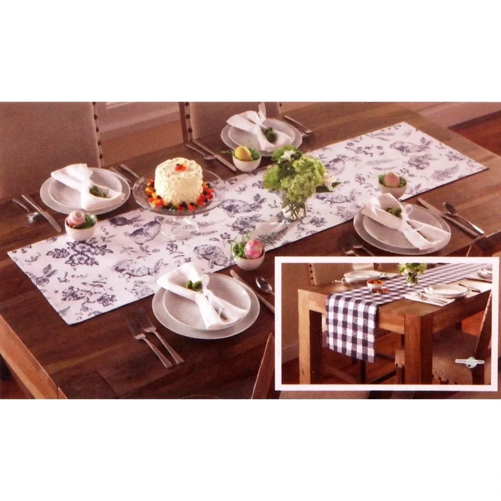 THE FARMHOUSE BY RACHEL ASHWELL Blair Bunnies Blue 16X90 Reversible Table Runner